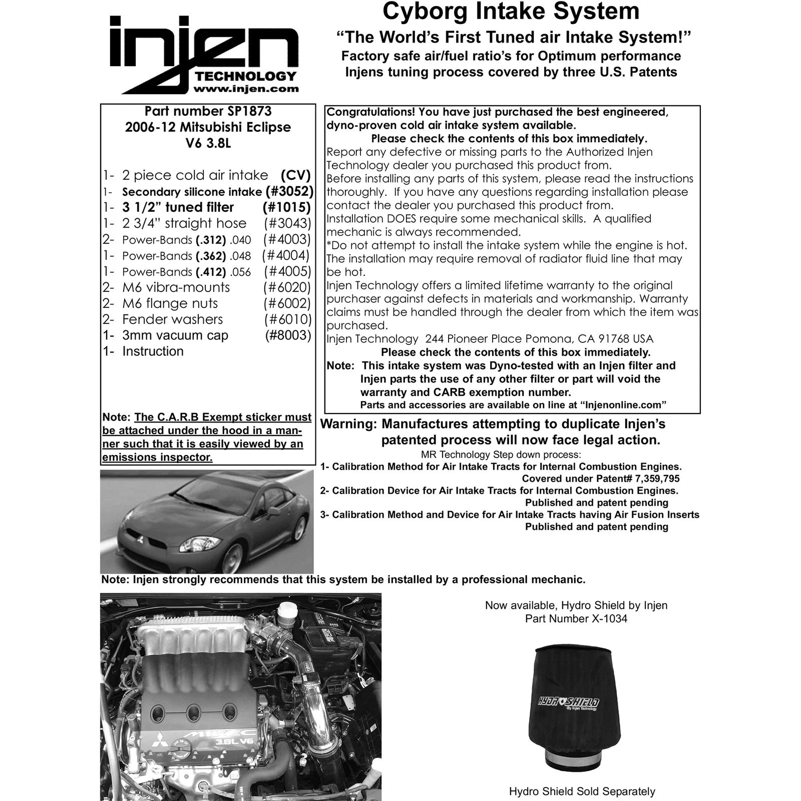 Injen 06-09 Eclipse 3.8L V6 Black Cold Air Intake