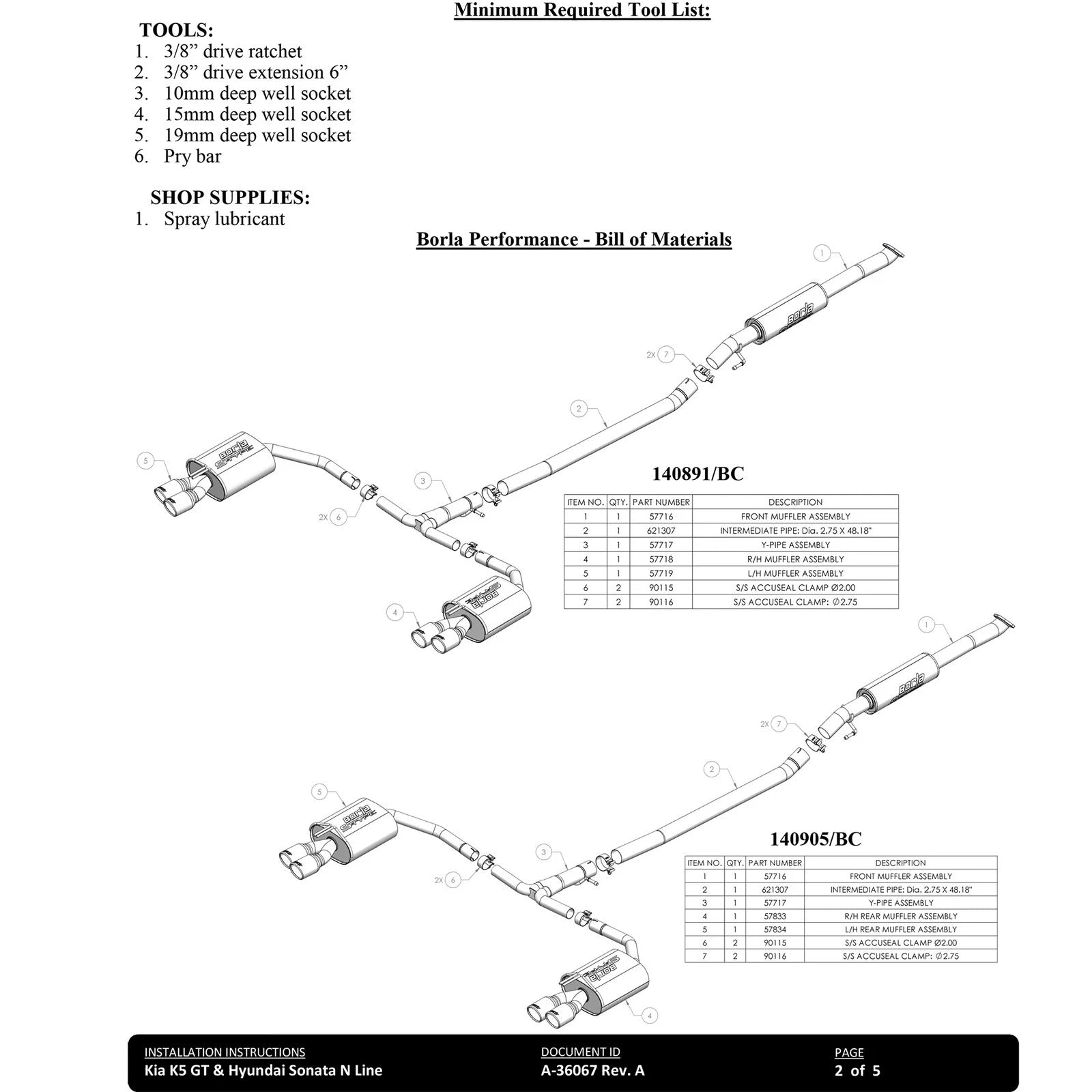 Borla 21-23 Hyundai Sonata N Line 2.5L i4 AT FWD 4DR 2.00in 2.75in S-Type Exhaust - Black Chrome