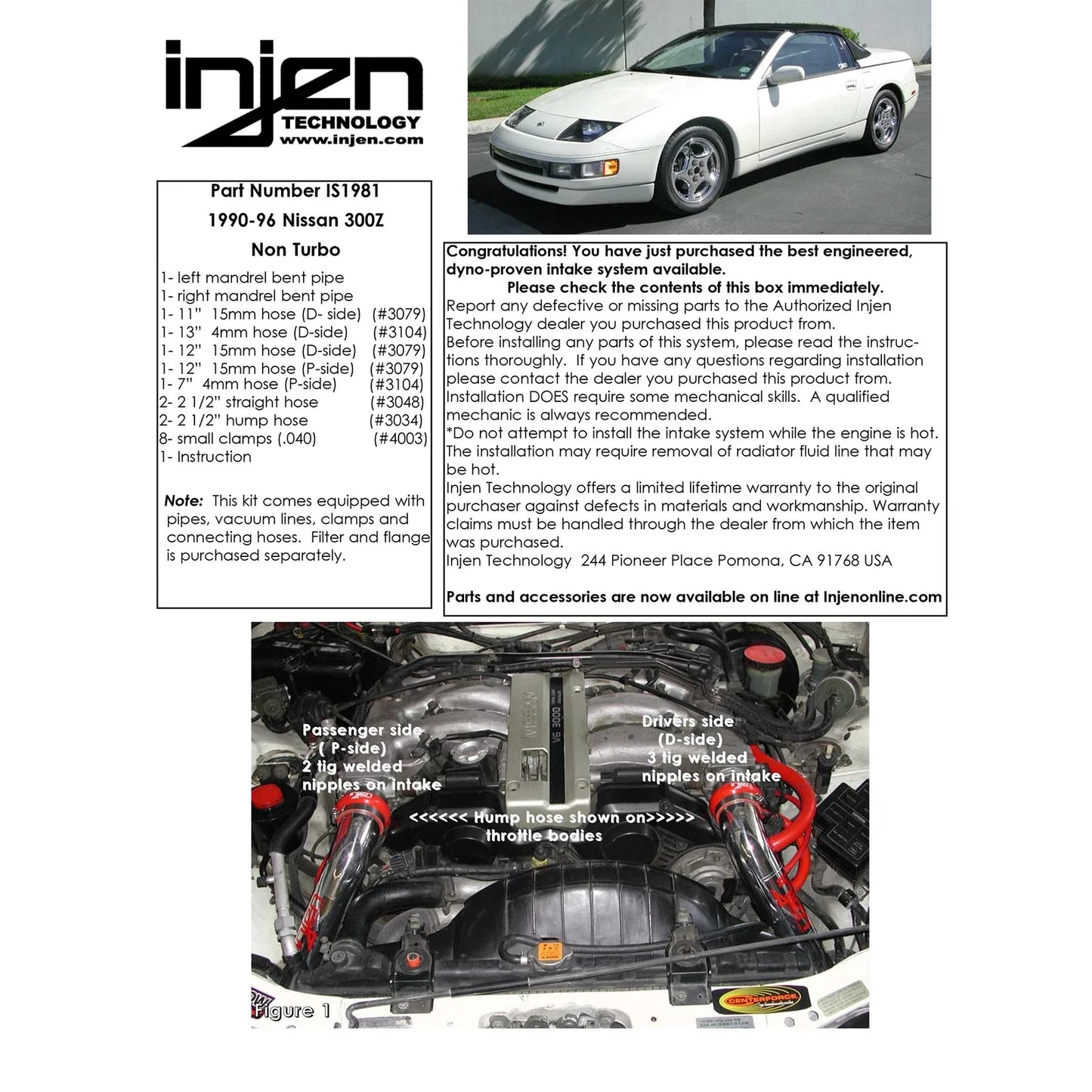 Injen 90-96 Pipe Only Intake System 300Z Non Turbo Polished Short Ram Intake