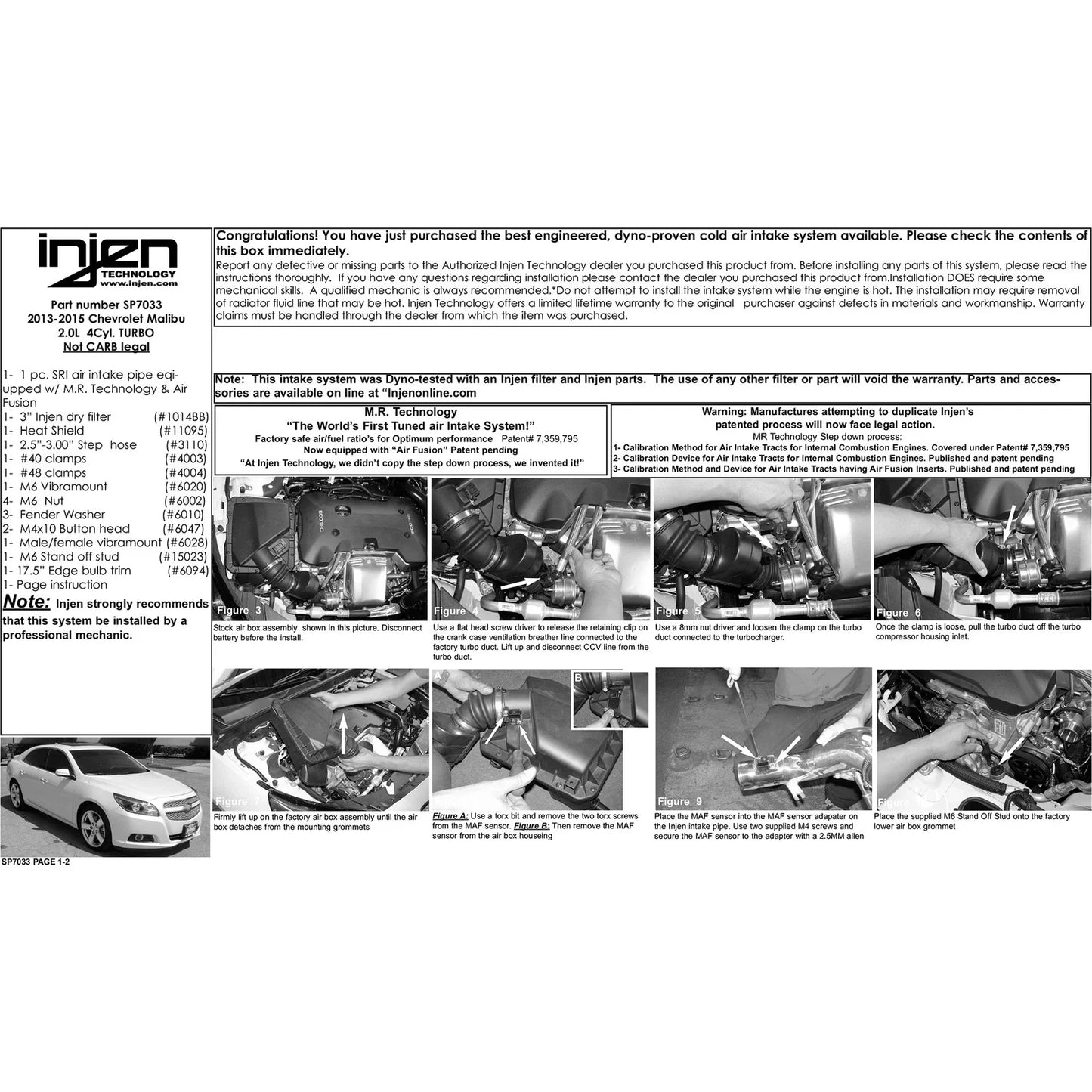 Injen 13 Chevy Malibu 2.0L (T) Black Tuned Air Intake w/ MR Tech
