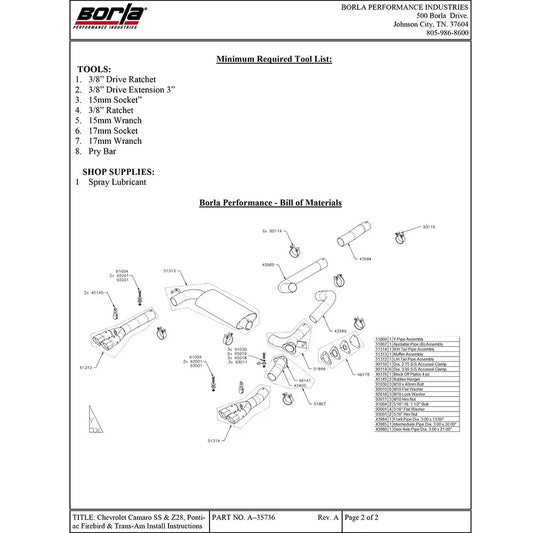 Borla 98-01 CAMARO/TRANS AM 5.7L V8 AT/MT Catback Exhaust Quad Tips