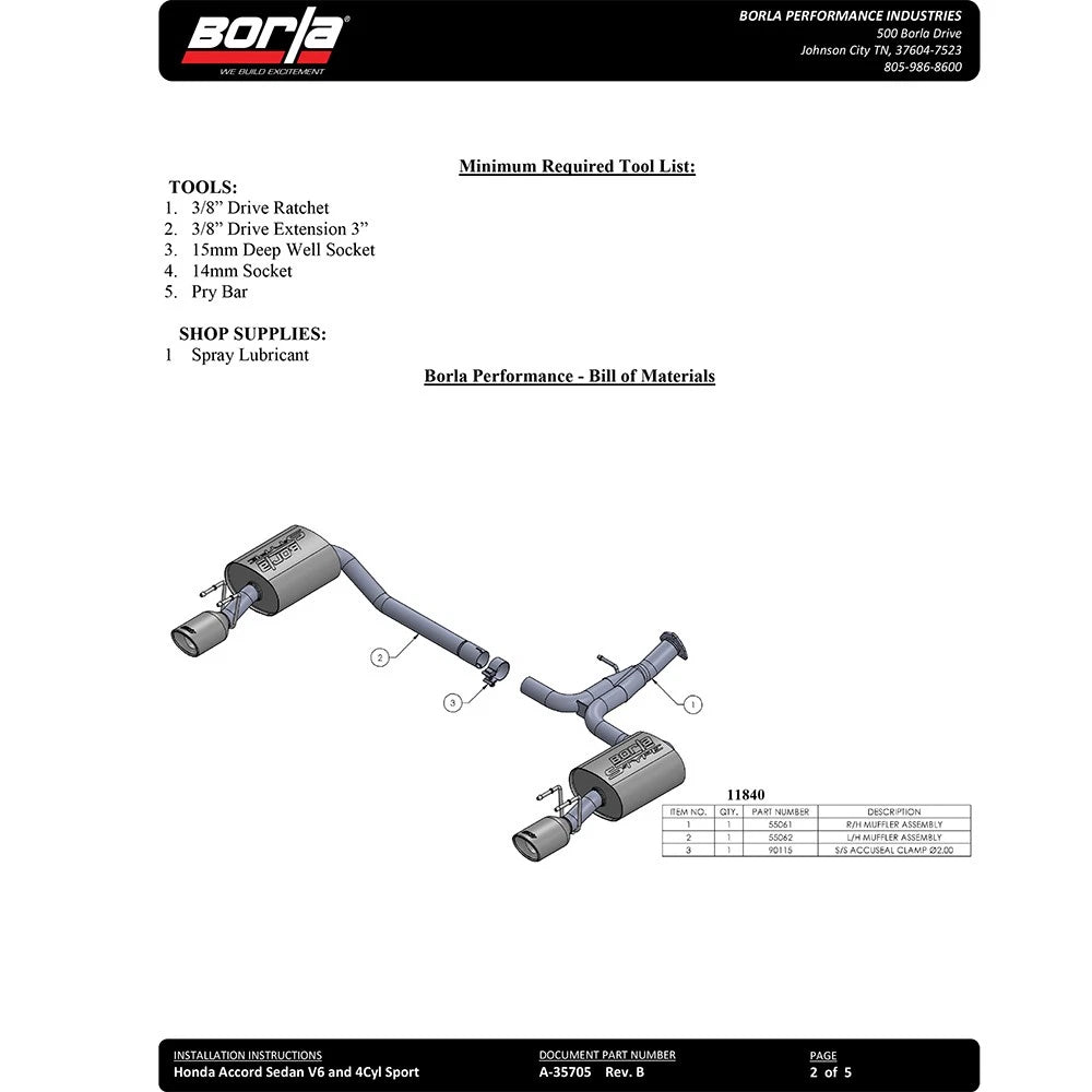 Borla 13-15 Honda Accord Coupe 3.5L FWD SS Rear Section Single Split Rear Exit Touring Exhaust
