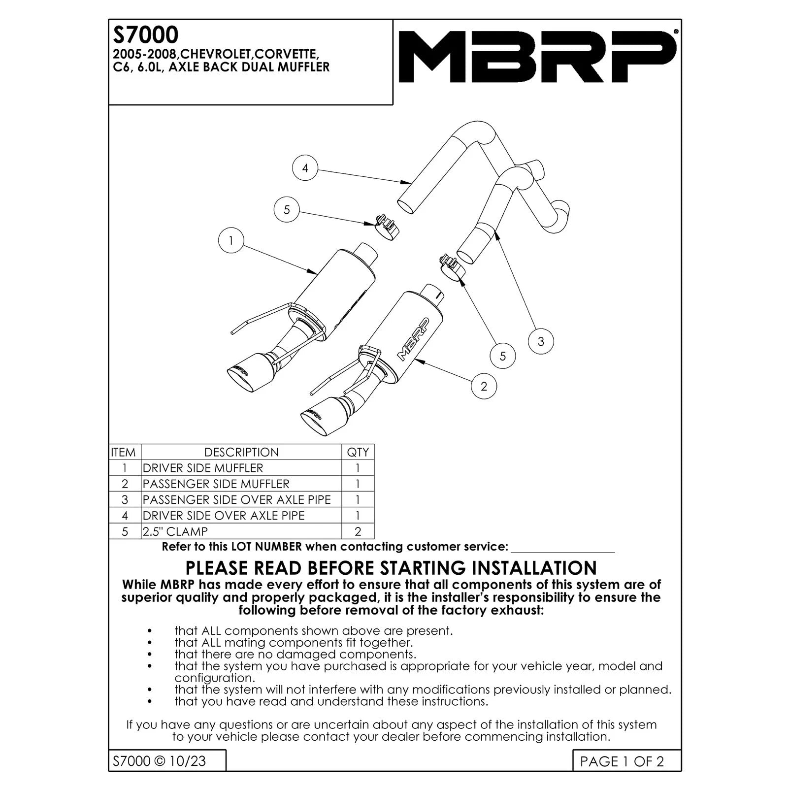 MBRP 2005-2008 Chev Corvette Dual Muffler Axle Back 4 Round Dual Wall Tips