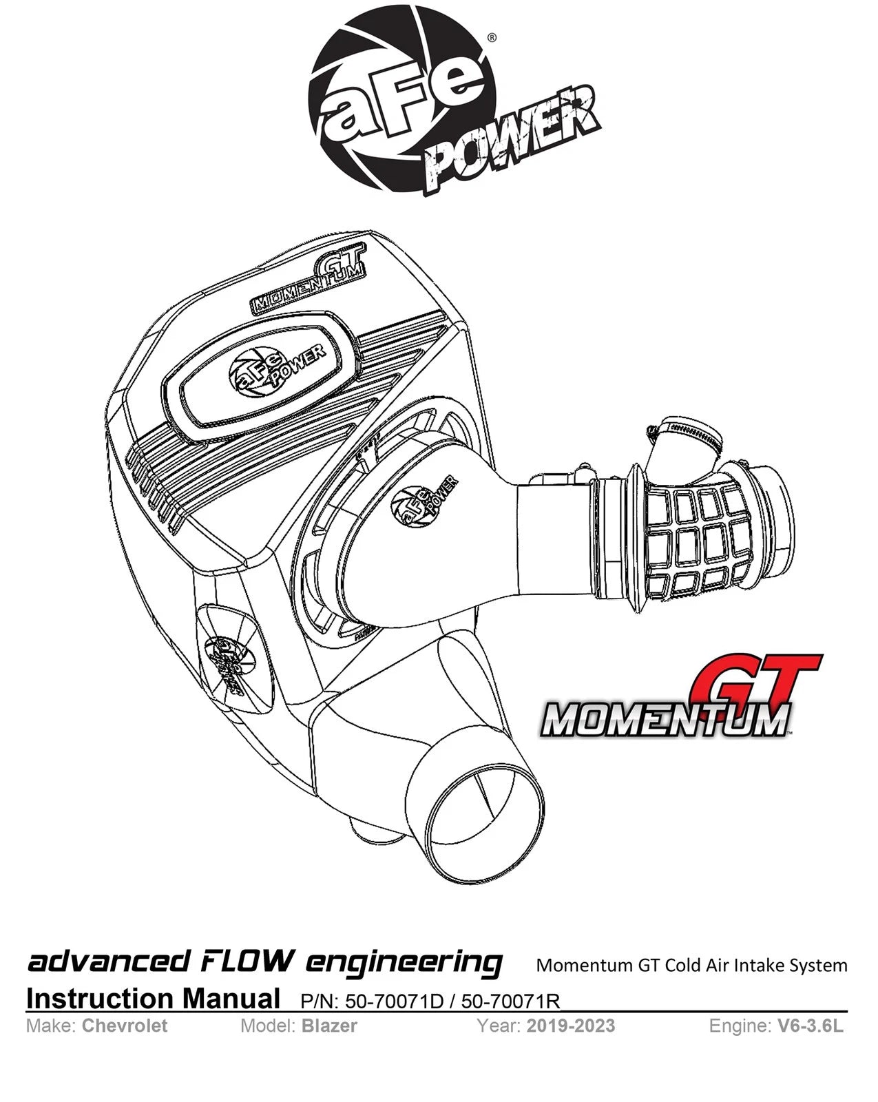 aFe POWER Momentum GT Pro Dry S Intake System 19-22 Chevrolet Blazer V6-3.6L