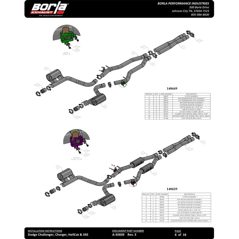 Borla 2015 Dodge Charger Hellcat 6.2L V8 ATAK Catback Exhaust w/ Valves No Tips Factory Valance