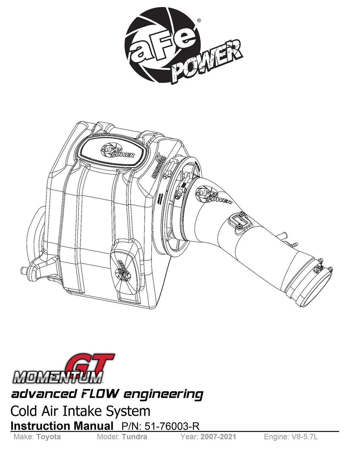 aFe 07-21 Toyota Tundra V8 5.7L Momentum GT Red Edition Cold Air Intake System w/ Pro DRY S Filter
