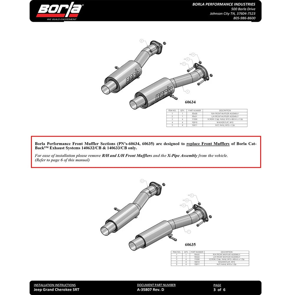 Borla 2015 Jeep Grand Cherokee SRT8 S-Type Dual Round Rolled Exit Catback Exhaust