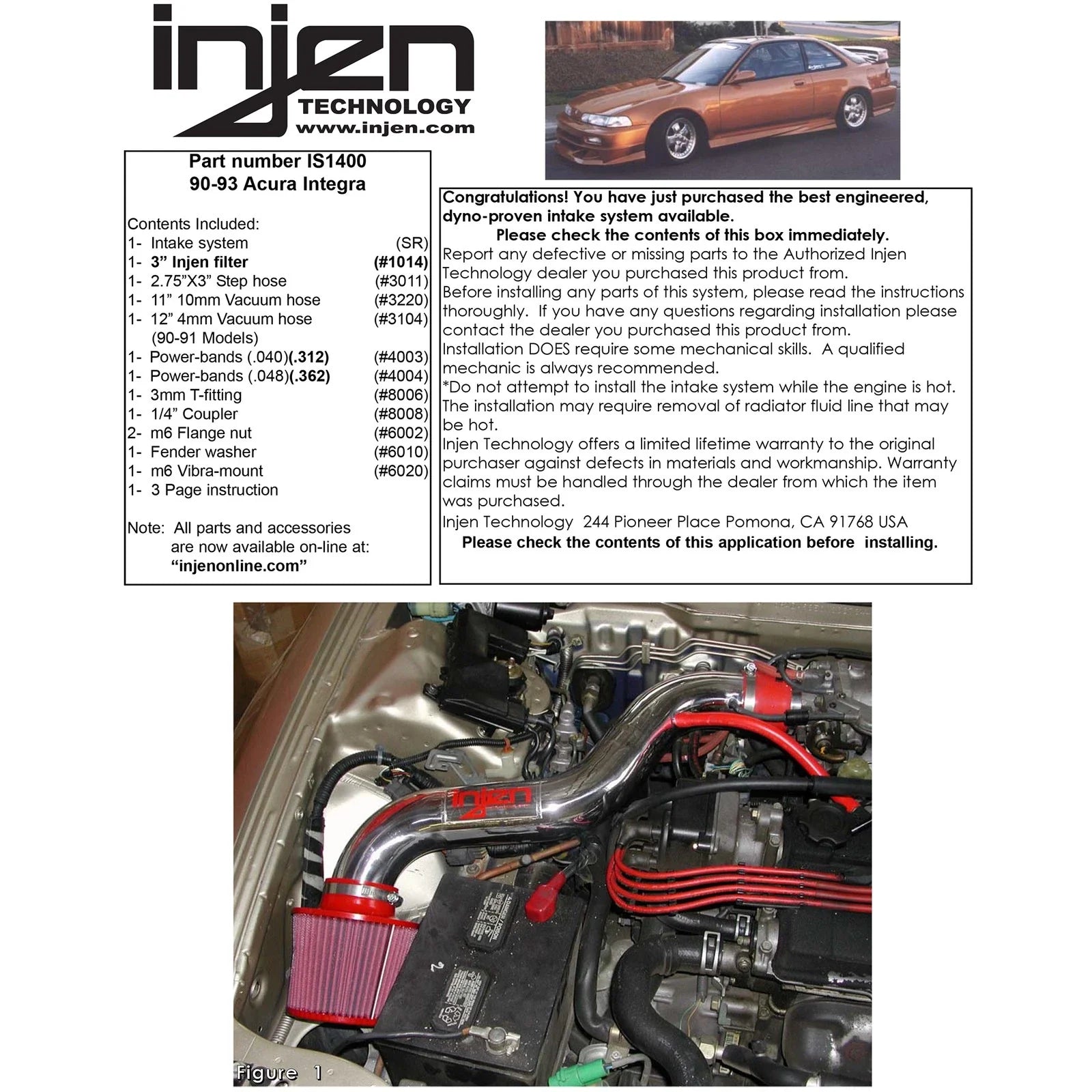 Injen 90-93 Acura Integra L4 1.8L Black IS Short Ram Cold Air Intake