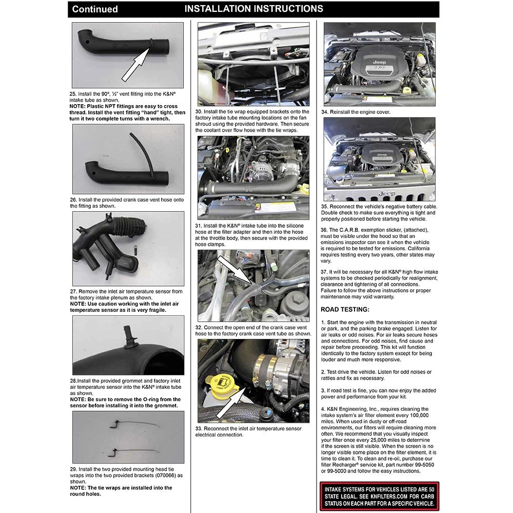K&N 12-14 Jeep Wrangler V6 3.6L Performance Intake Kit