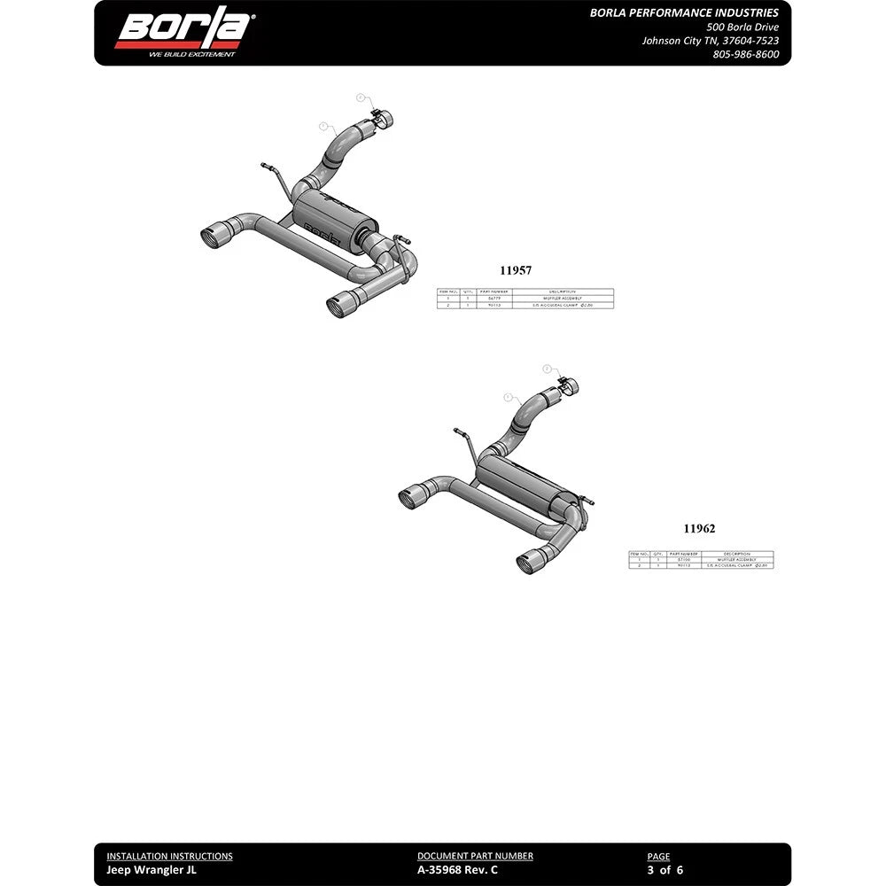 Borla 18-19 Jeep Wrangler JL/JLU 2.0L 4Cyl 2DR/4DR Axle Back Exhaust ATAK w/ 2.5in Tips - Black