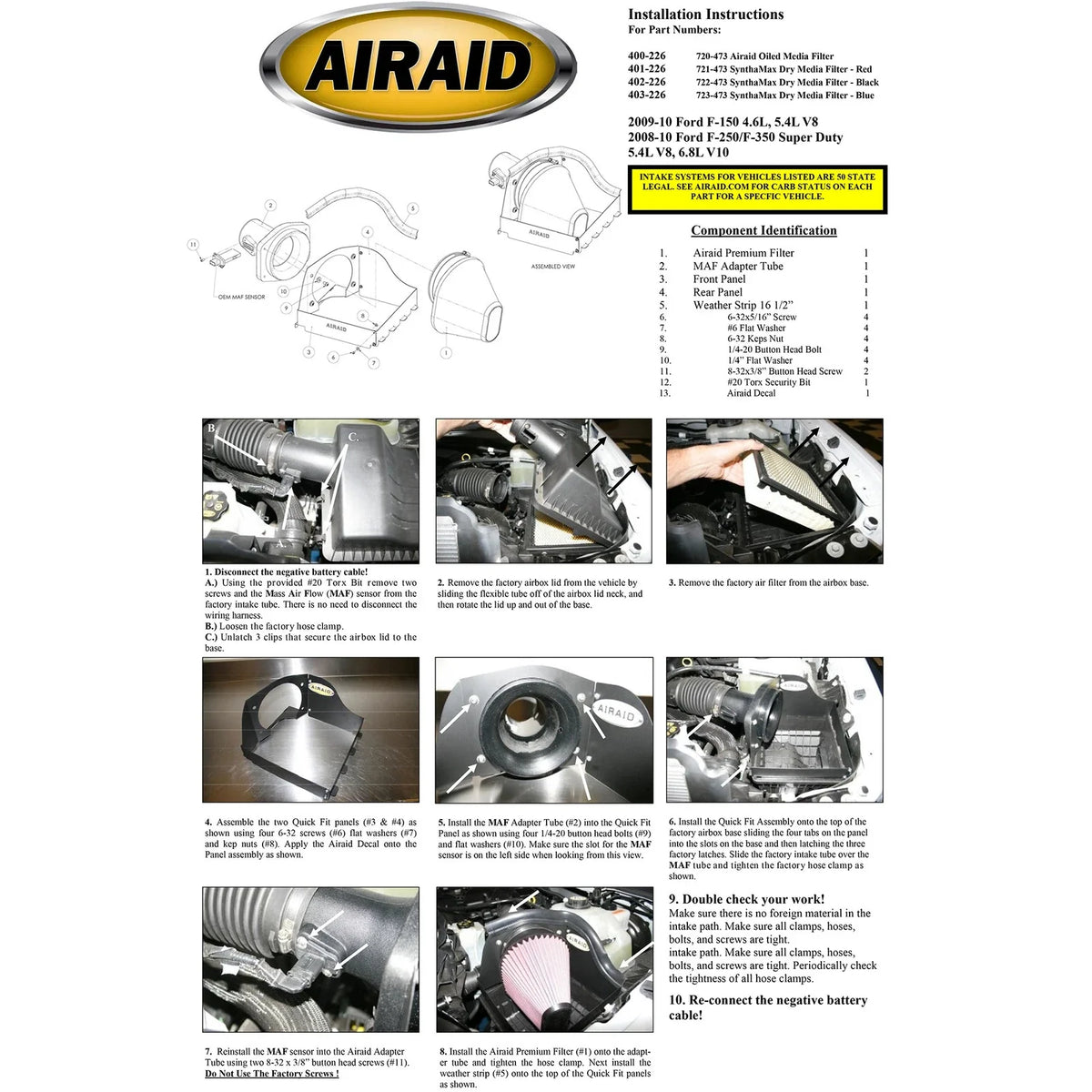 Airaid 08-10 Ford F-250/350 5.4L V8/6.8L V10 CAD Intake System w/o Tube (Oiled / Red Media)
