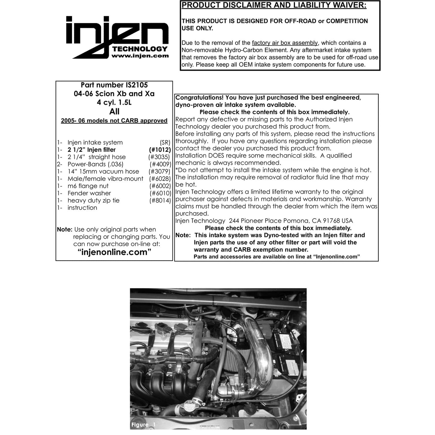 Injen 2004 Scion xA 1.5L 4 Cyl Black Short Ram Tuned Air Intake w/ MR Technology