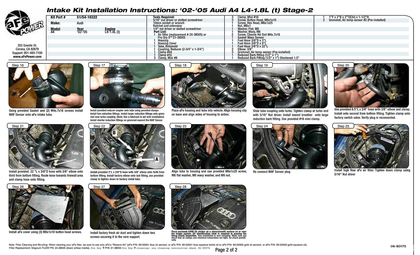 aFe MagnumFORCE Intakes Stage-2 P5R AIS P5R Audi A4 02-05 L4-1.8L (t)
