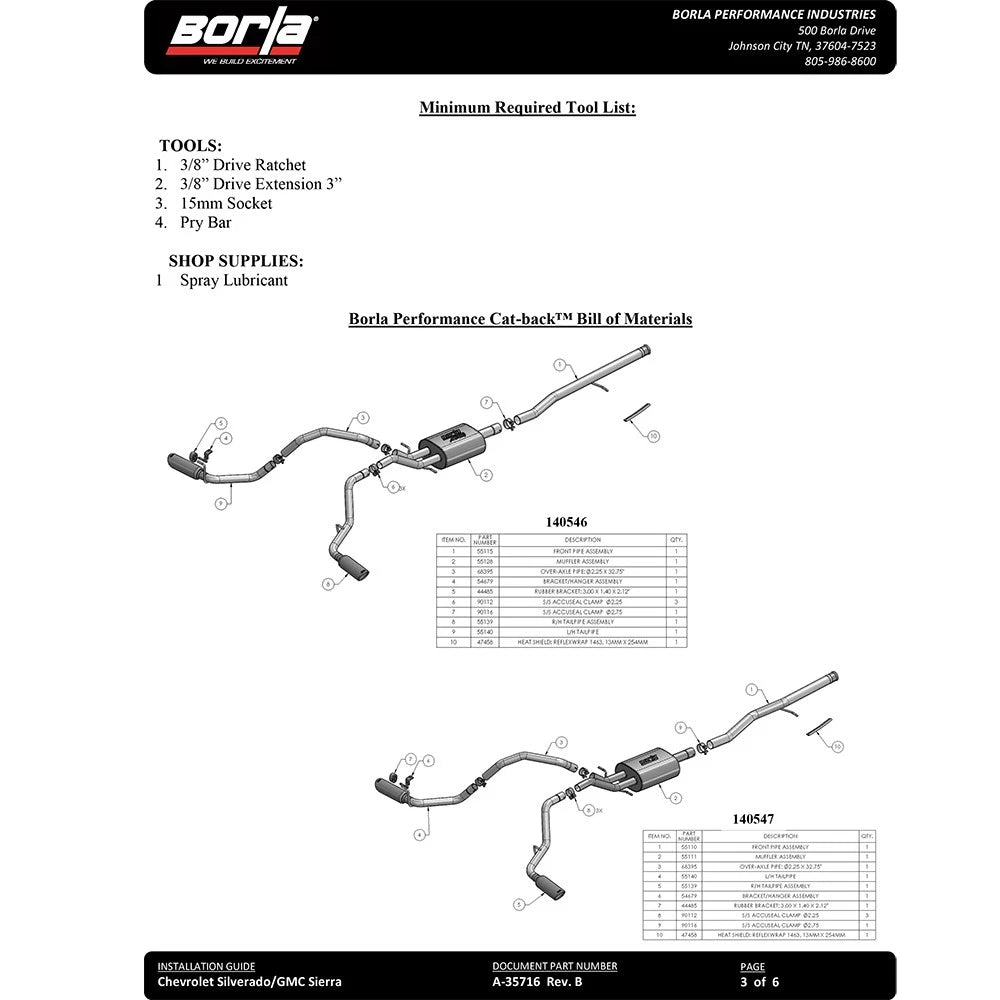 Borla 14-16 Chevrolet Silverado 1500 5.3L ATAK Catback Exhaust w/ Black Chrome Tips