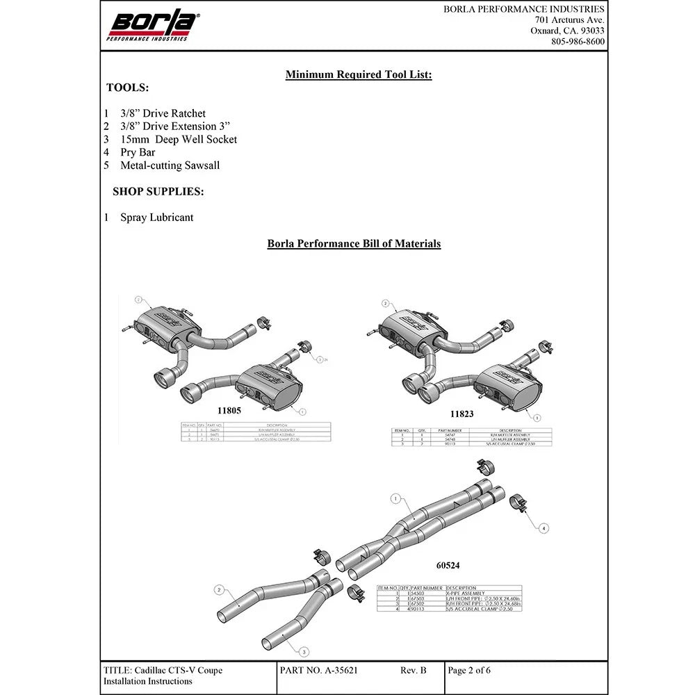 Borla 11-15 Cadillac CTS V Coupe 6.2L 8 cyl SS, S Type Exhaust (rear section only)