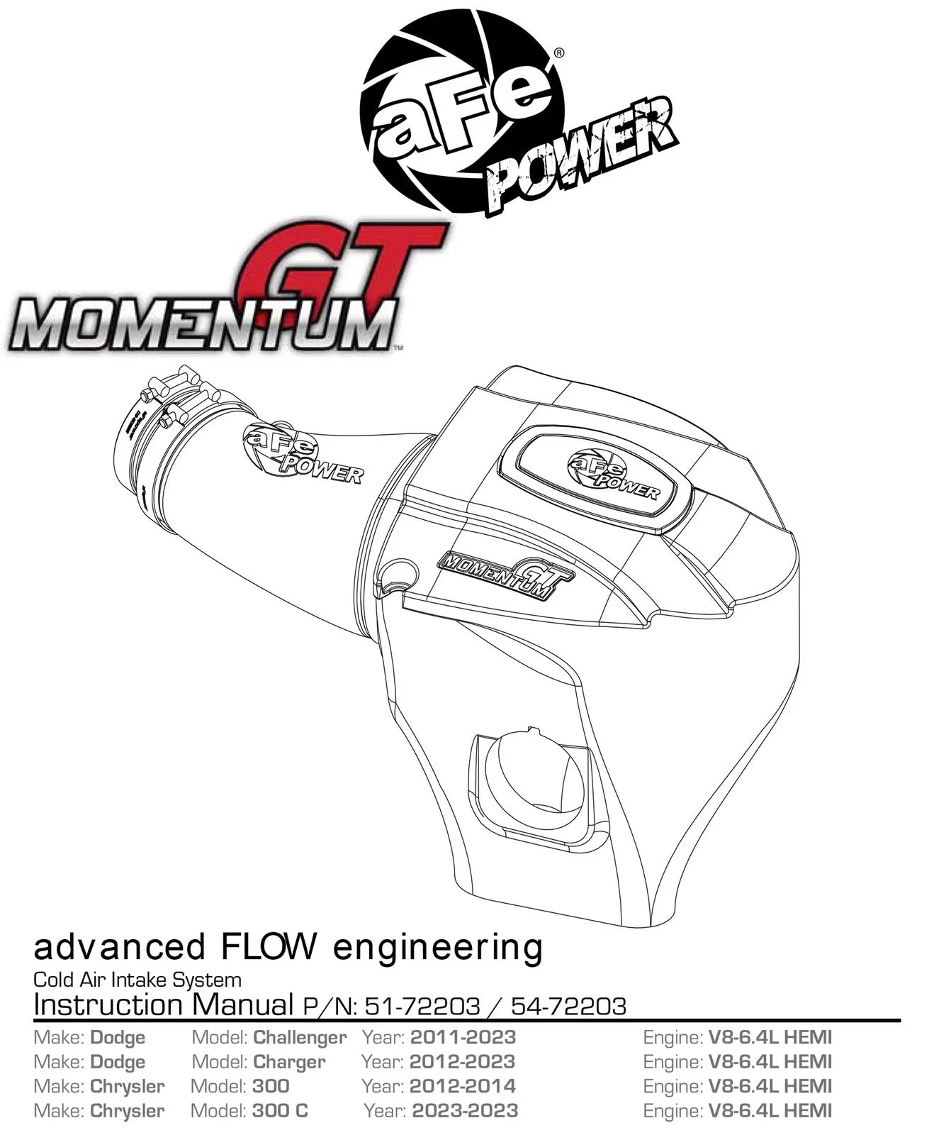 aFe Momentum GT Pro 5R Stage-2 Intake System 11-16 Dodge Challenger/Charger V8-6.4L