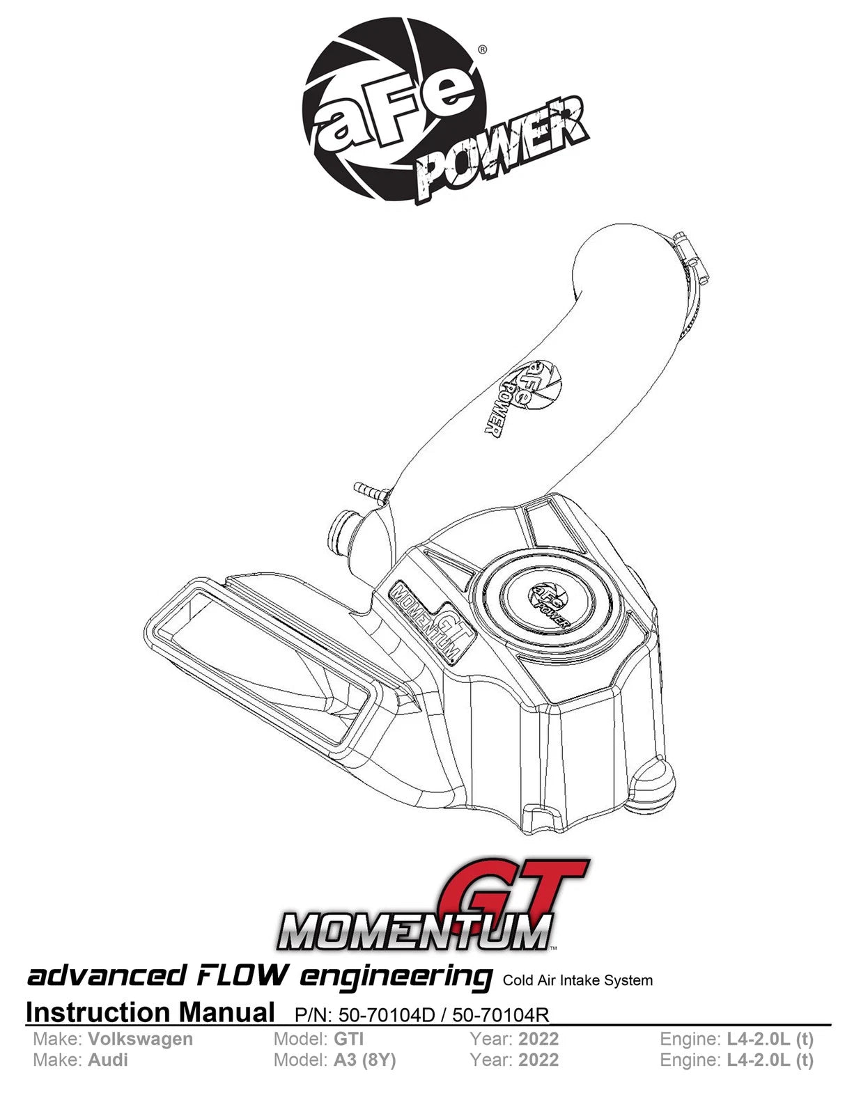 aFe 2022 VW GTI (MKVIII) L4-2.0L (t) Momentum GT Cold Air Intake System w/ Pro DRY S Filter