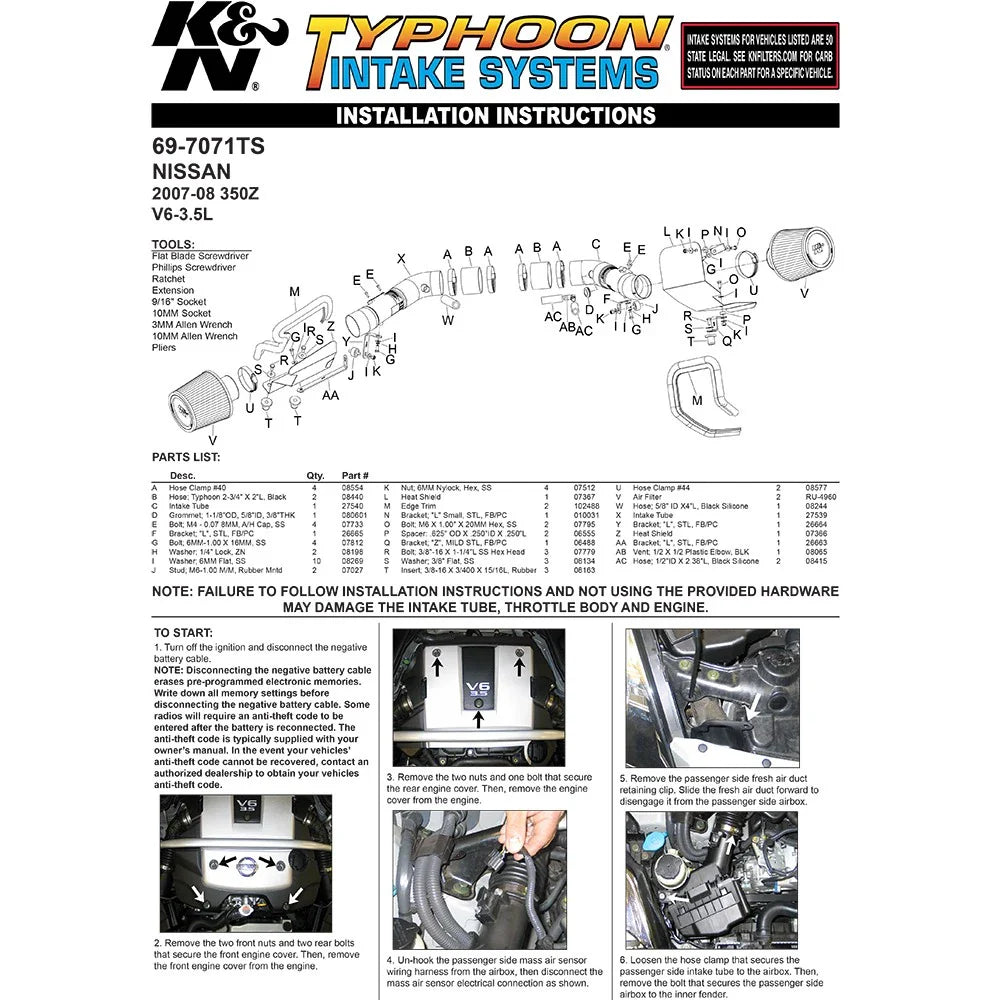 K&N 07-08 350z Dual Silver Typhoon Short Ram Intake