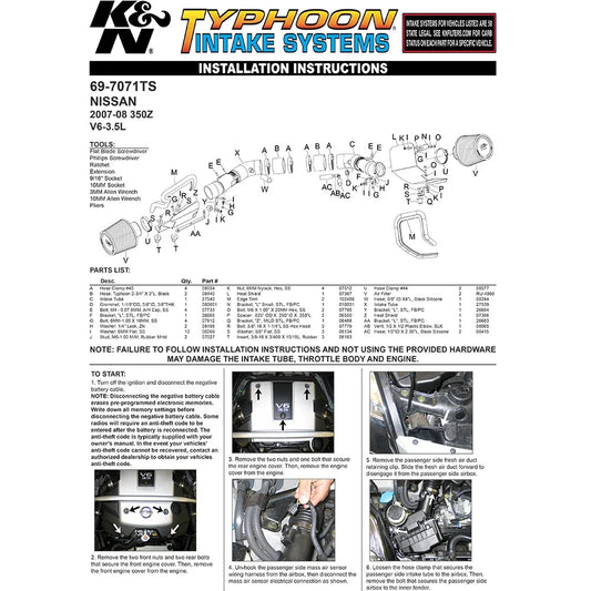 K&N 07-08 350z Dual Silver Typhoon Short Ram Intake
