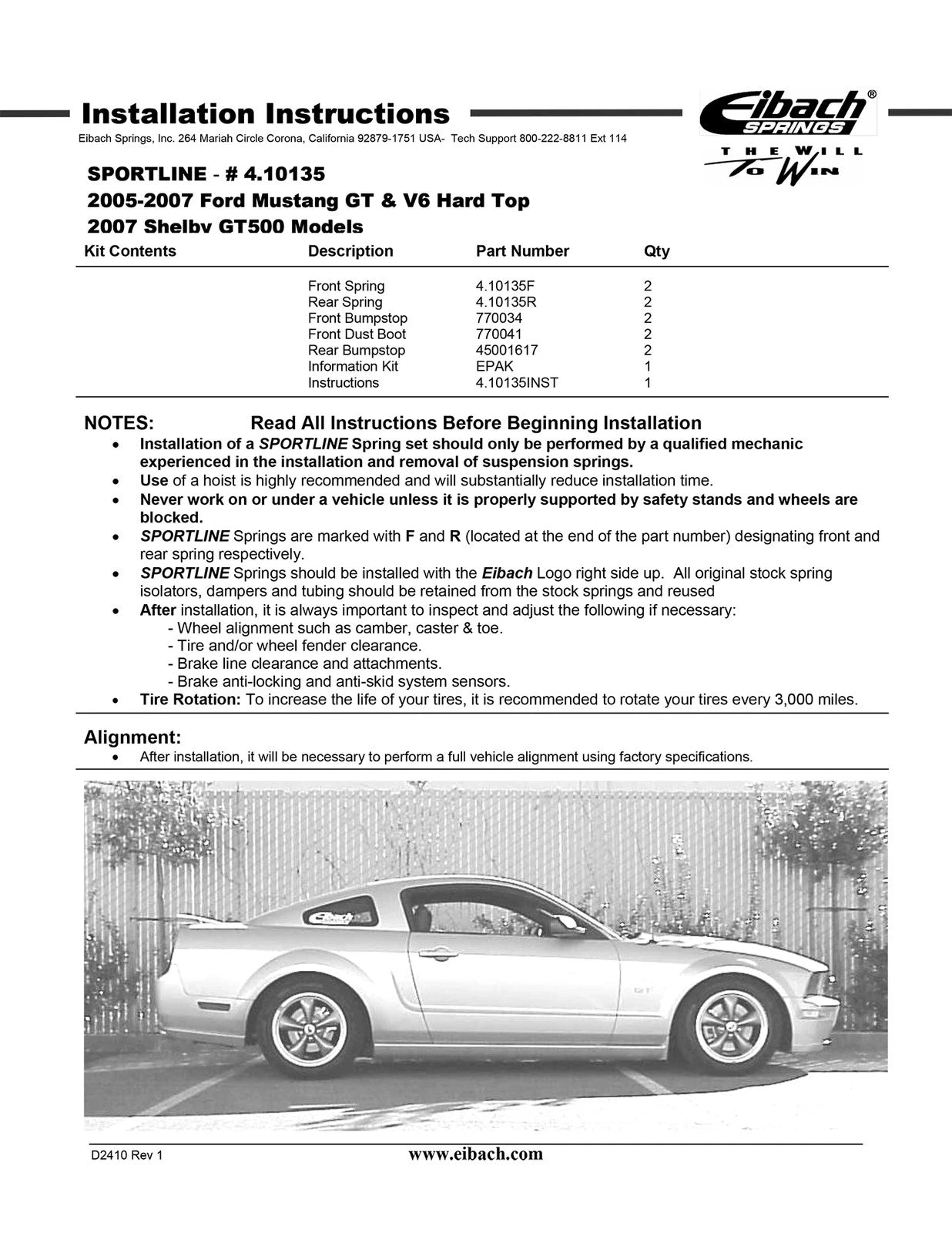 Eibach Sportline Kit for 05-07 Mustang S197 V8
