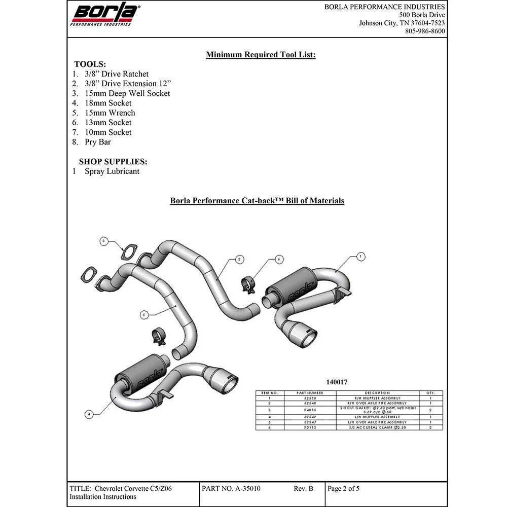 Borla 97-04 C5 Corvette (incl Z06) 5.7L V8 AT/MT Aggressive Stinger Cat-Back Exhaust