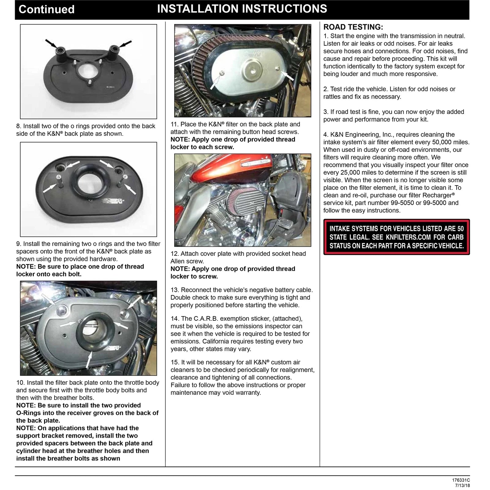 K&N Street Metal Intake System for 12-16 Harley-Davidson Road King 103cl Side Draft Touring