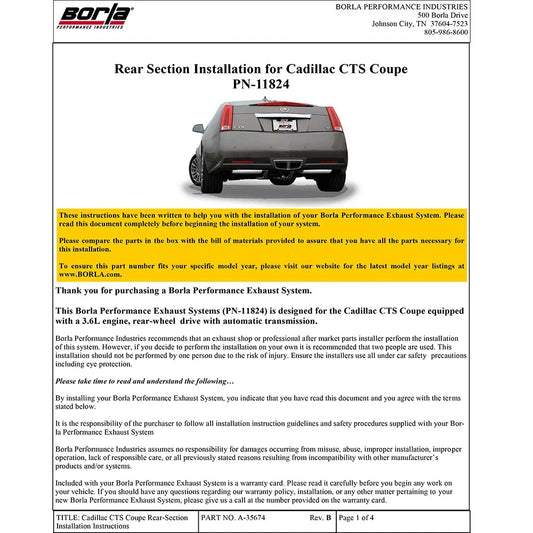 Borla 11-14 CTS Coupe V6 3.6L AT RWD/AWD Dual Ctr Rear Exit Touring Exhaust (REAR SECTION ONLY)