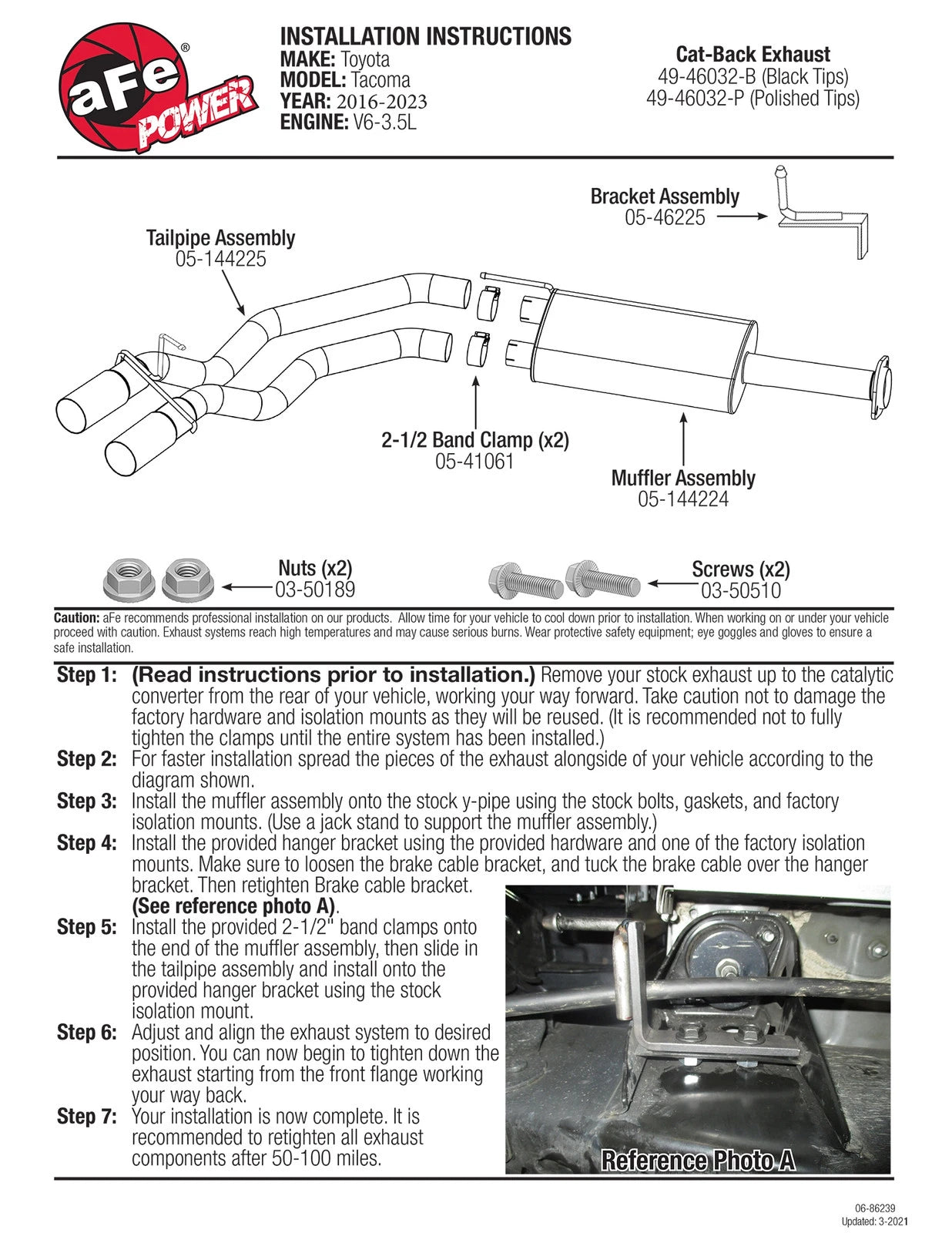 aFe Rebel Exhausts Cat-Back SS 16 Toyota Tacoma V6-3.5L w/ Black Tips