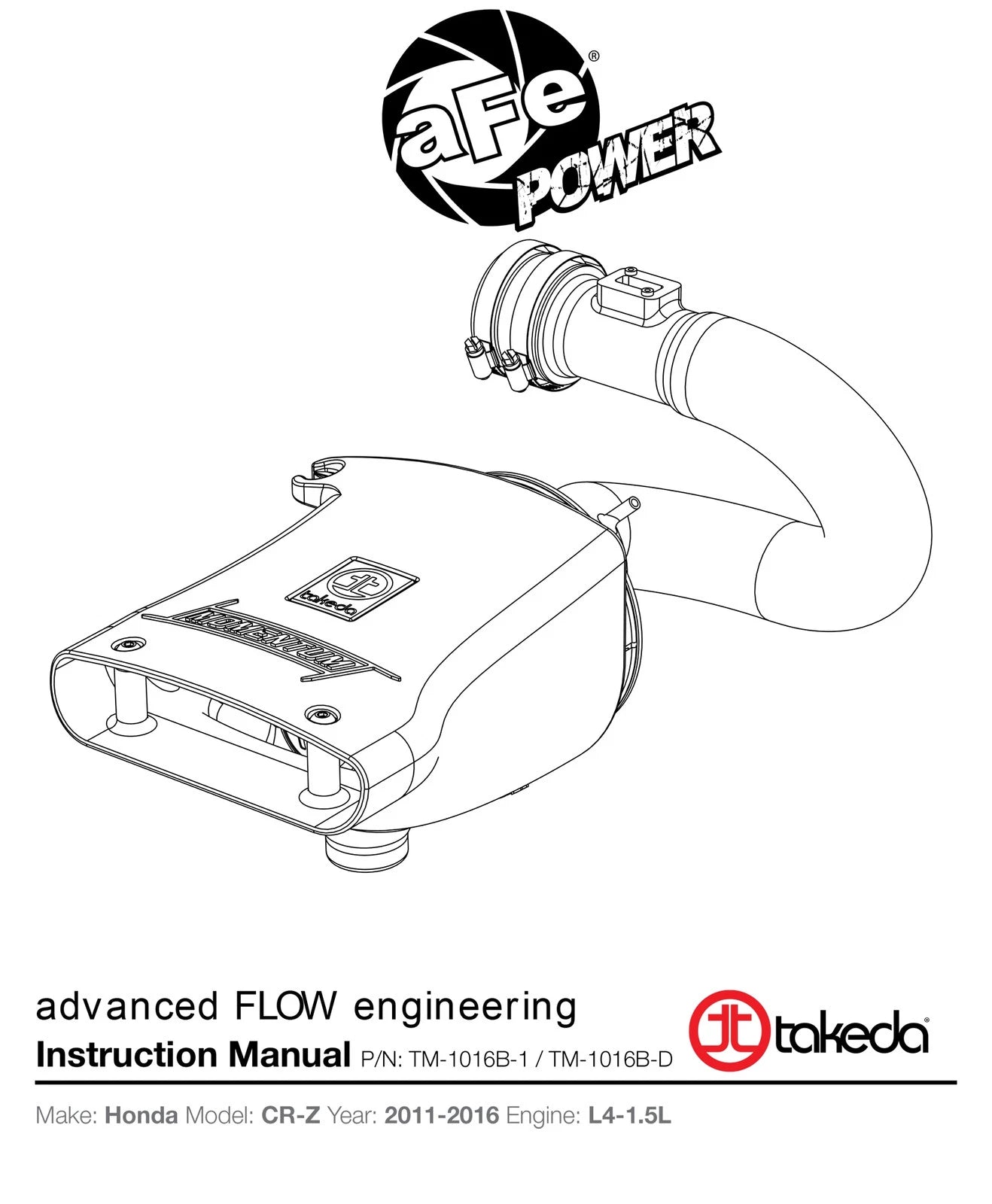 aFe Takeda Intake System 11-12 Honda CR-Z L4 1.5L Stage 2 Pro Dry S Wrinkle Black