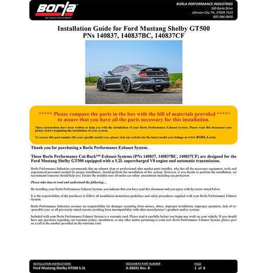 Borla 2020 Ford GT500 5.2L AT 3in ATAK CatBack Exhaust w/ Chrome Tips
