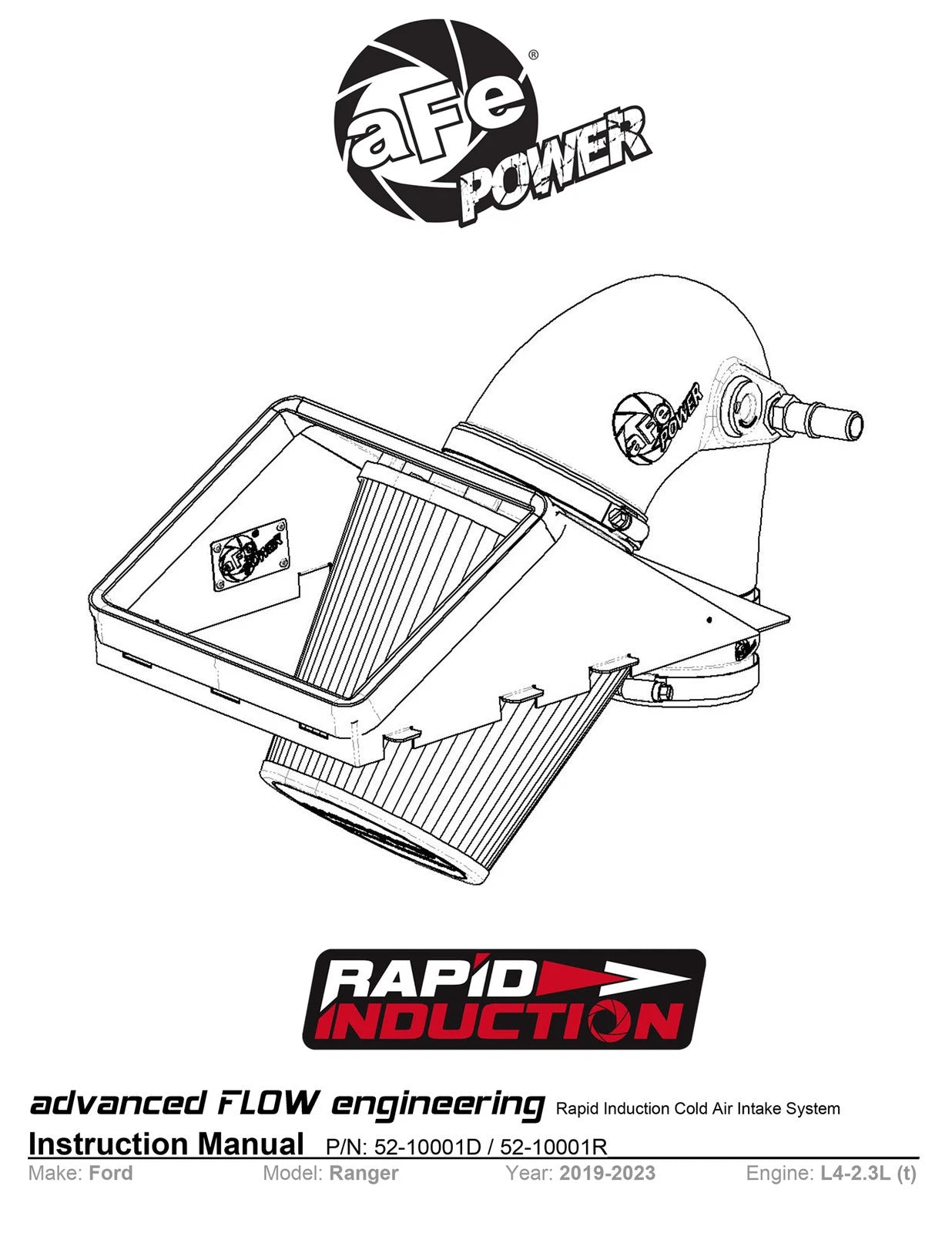 aFe Rapid Induction Cold Air Intake System w/Pro 5R Filter 19-20 Ford Ranger L4 2.3L (t)