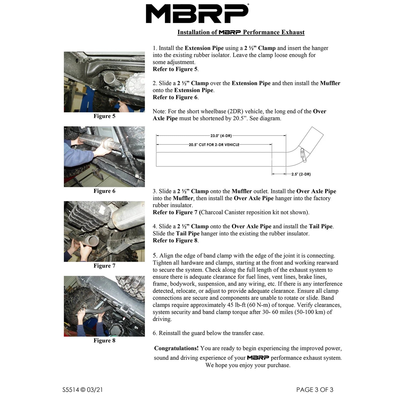 MBRP 2007-2009 Jeep Wrangler (JK) 3.8L V6 4 dr Off-Road Tail Pipe Muffler before Axle
