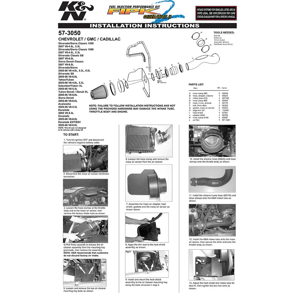 K&N 05 Chevy/GMC PickUp/SUV V8 4.6/5.3/6.0L Performance Intake Kit
