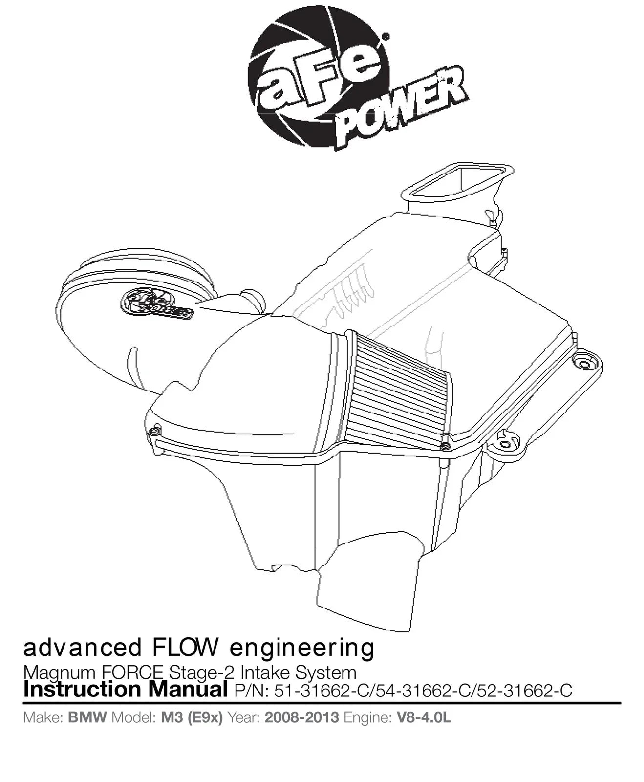 aFe MagnumFORCE Carbon Fiber Air Intake System Stage-2 Pro DRY S 08-13 BMW M3 (E9X) V8 4.0L