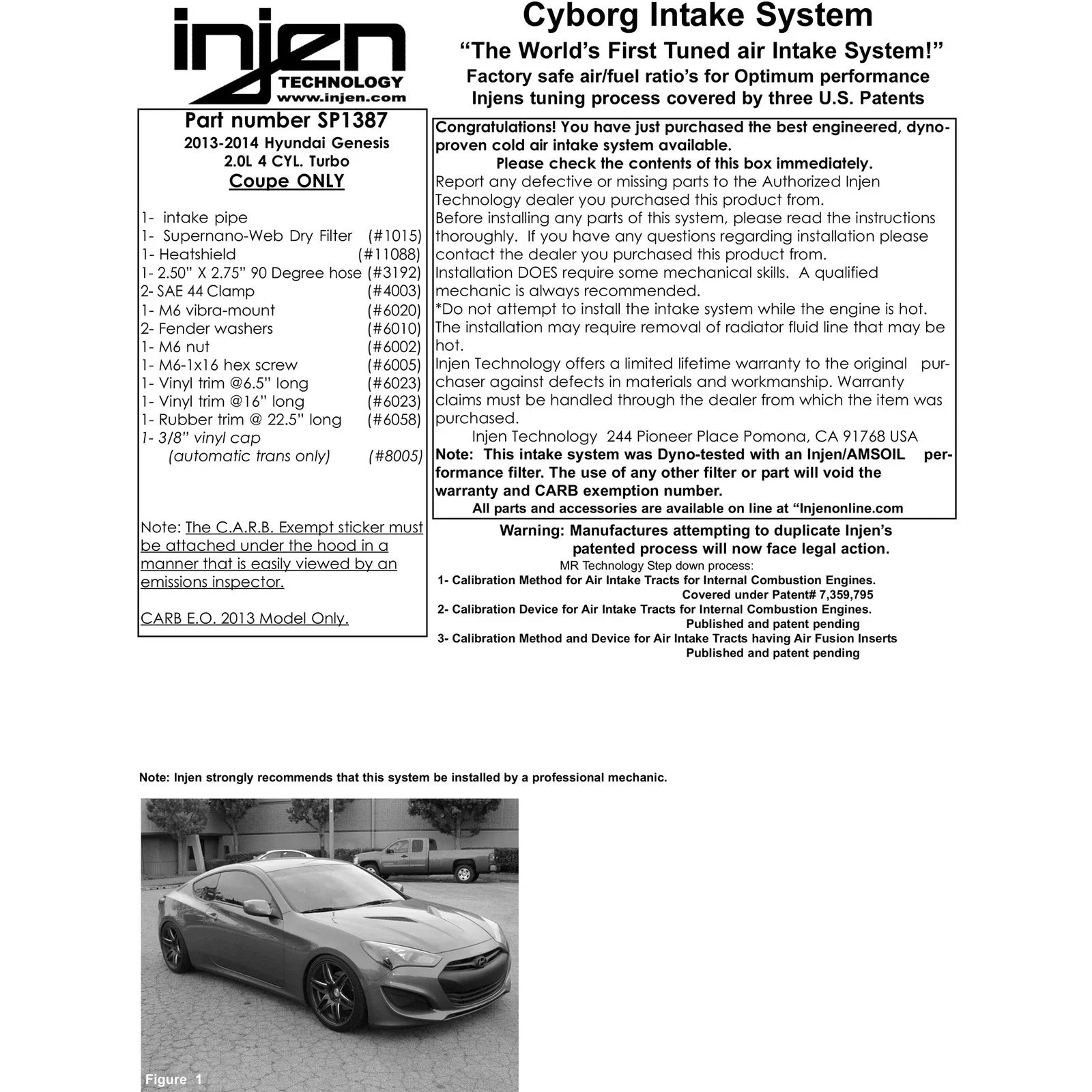Injen 13-14 Hyundai Genesis Coupe 2.0L 4cyl Turbo GDI Black Short Ram Intake w/ Heat Shield