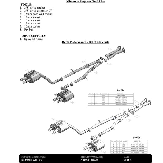 Borla 22-23 Kia Stinger 3.3L V6 Turbo 2.25in Pipe Dia Dual Split Rear Exit S-Type Cat-Back Exhaust
