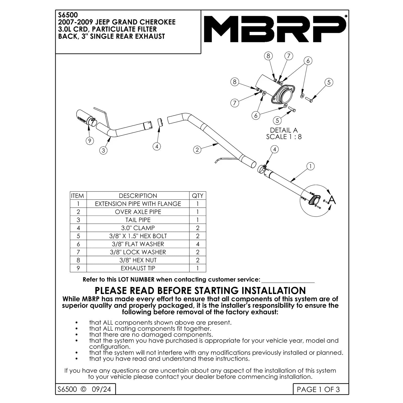MBRP 2007-2009 Jeep 3.0L Filter Back Single Side