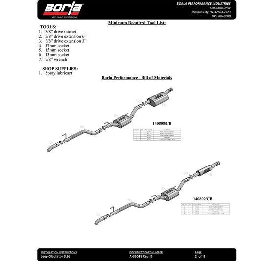 Borla 2020 Jeep Gladiator JT 3.6L V6 AWD 2.75in S-Type Climber Catback w/ Turndown Tip