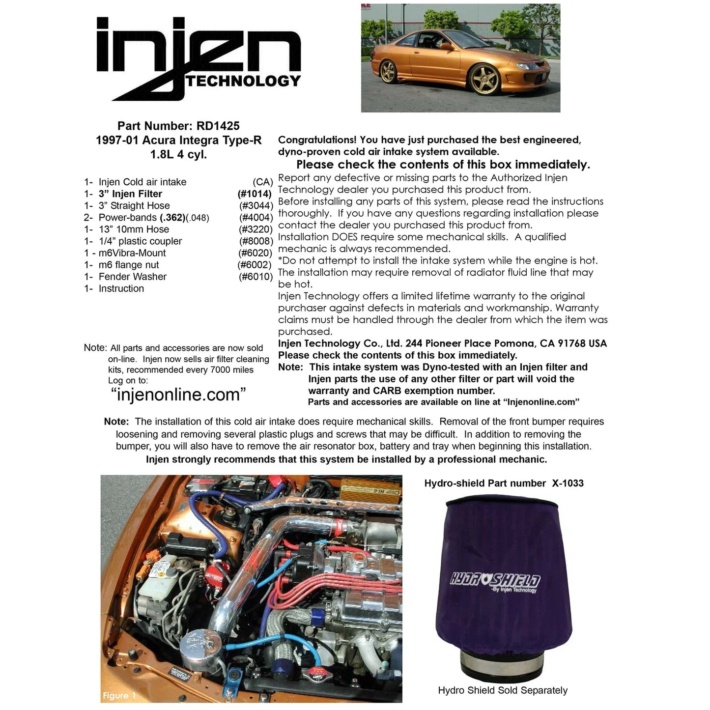 Injen 97-01 Integra Type R Polished Cold Air Intake