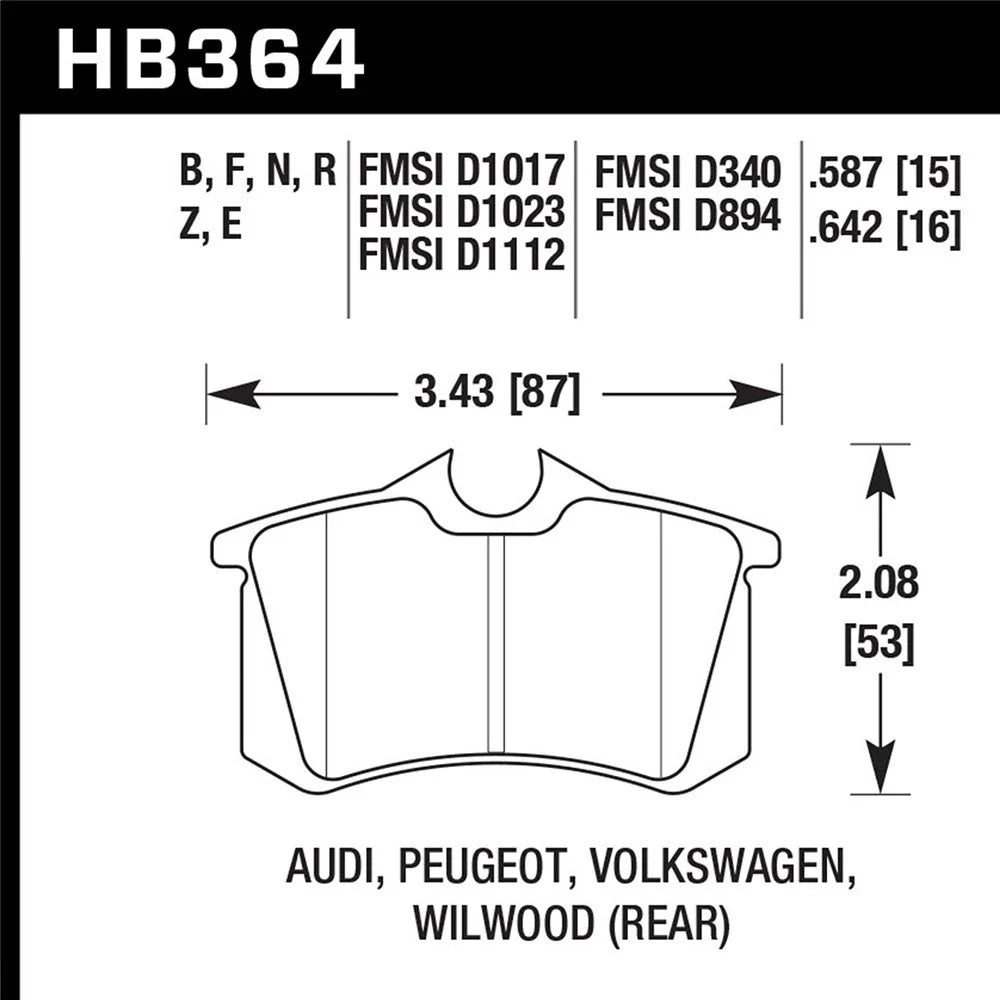 Hawk 89-92 VW Golf GTi / GLS Turbo/ GLX ( VR6) / 1.8 Turbo / VR6 / 00-06 Audi TT HPS Street Rear Bra