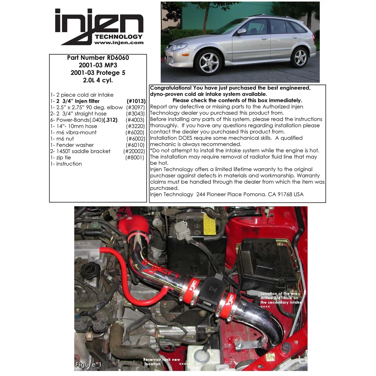 Injen 01-03 Protege 5 MP3 Polished Cold Air Intake