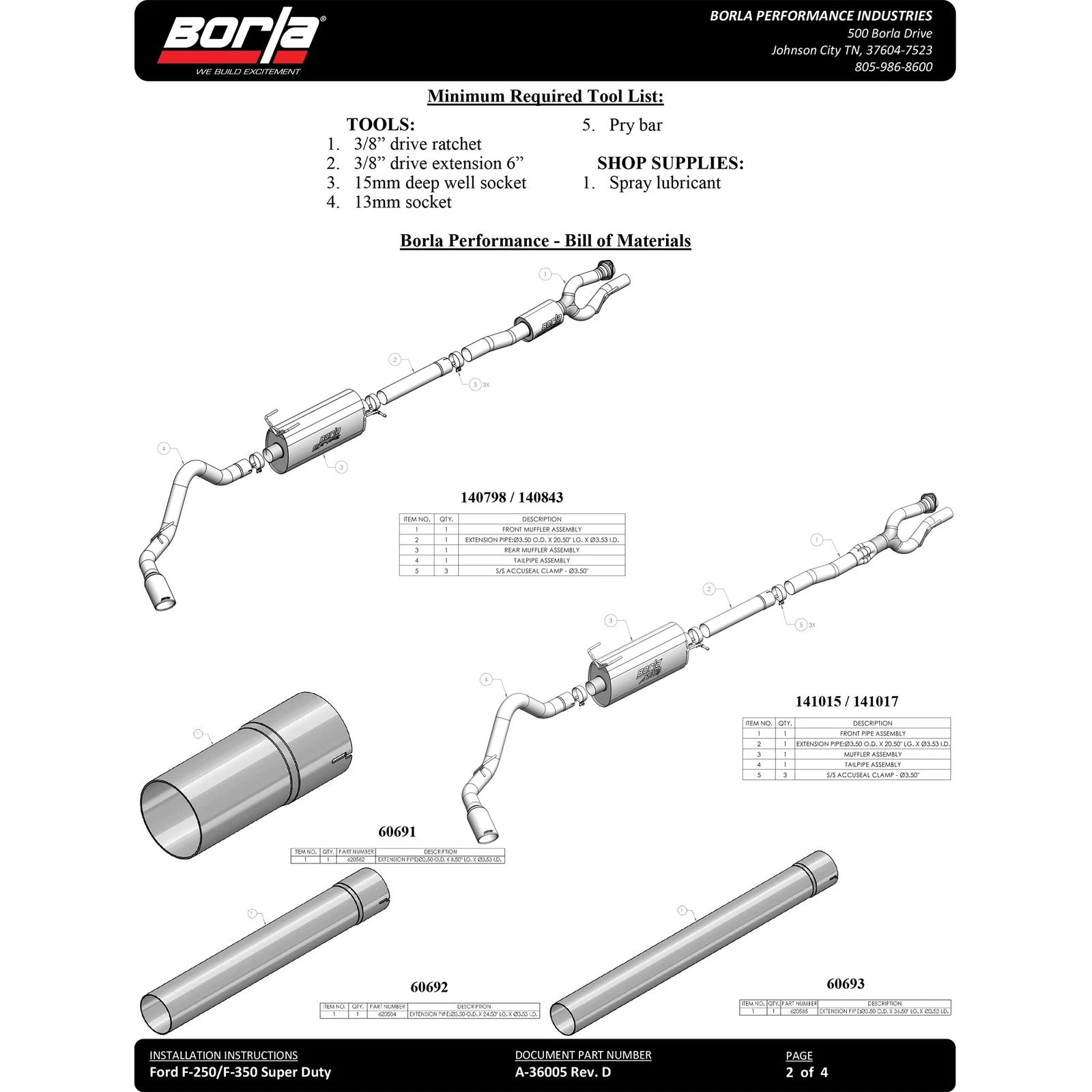 Borla 20-25 Ford F250/F350 Super Duty 7.3L V8 4dr 2.75in-3in ATAK Cat-Back Exhaust - Blk Chrome