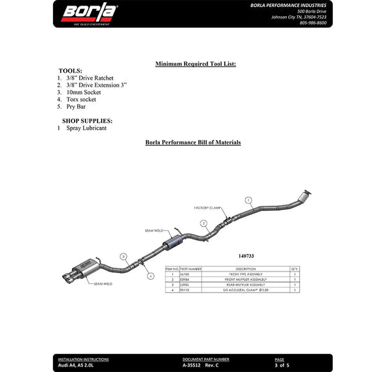Borla 10-16 Audi B8/B8.5/A5 2.0L AT/MT AWD 2DR S-Type Catback Exhaust