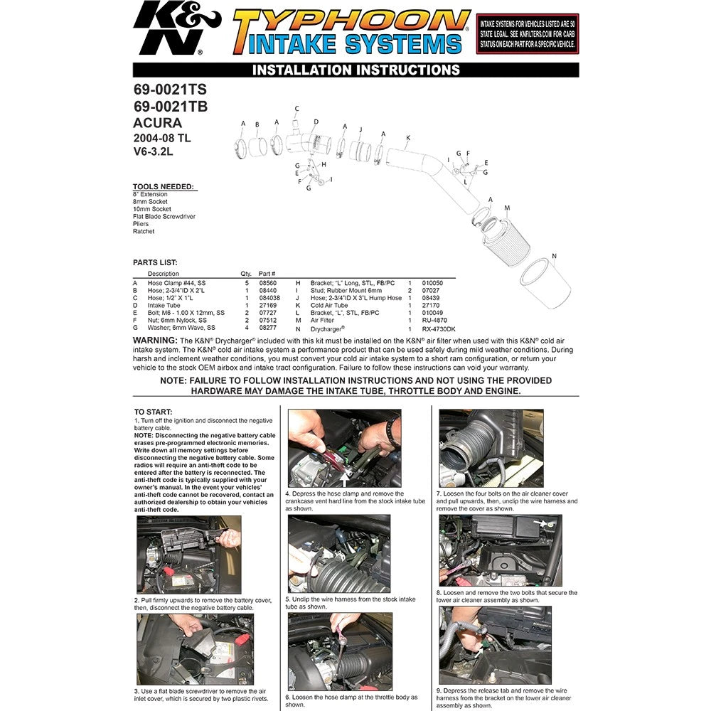 K&N 04 Acura TL Blue Typhoon Short Ram Intake