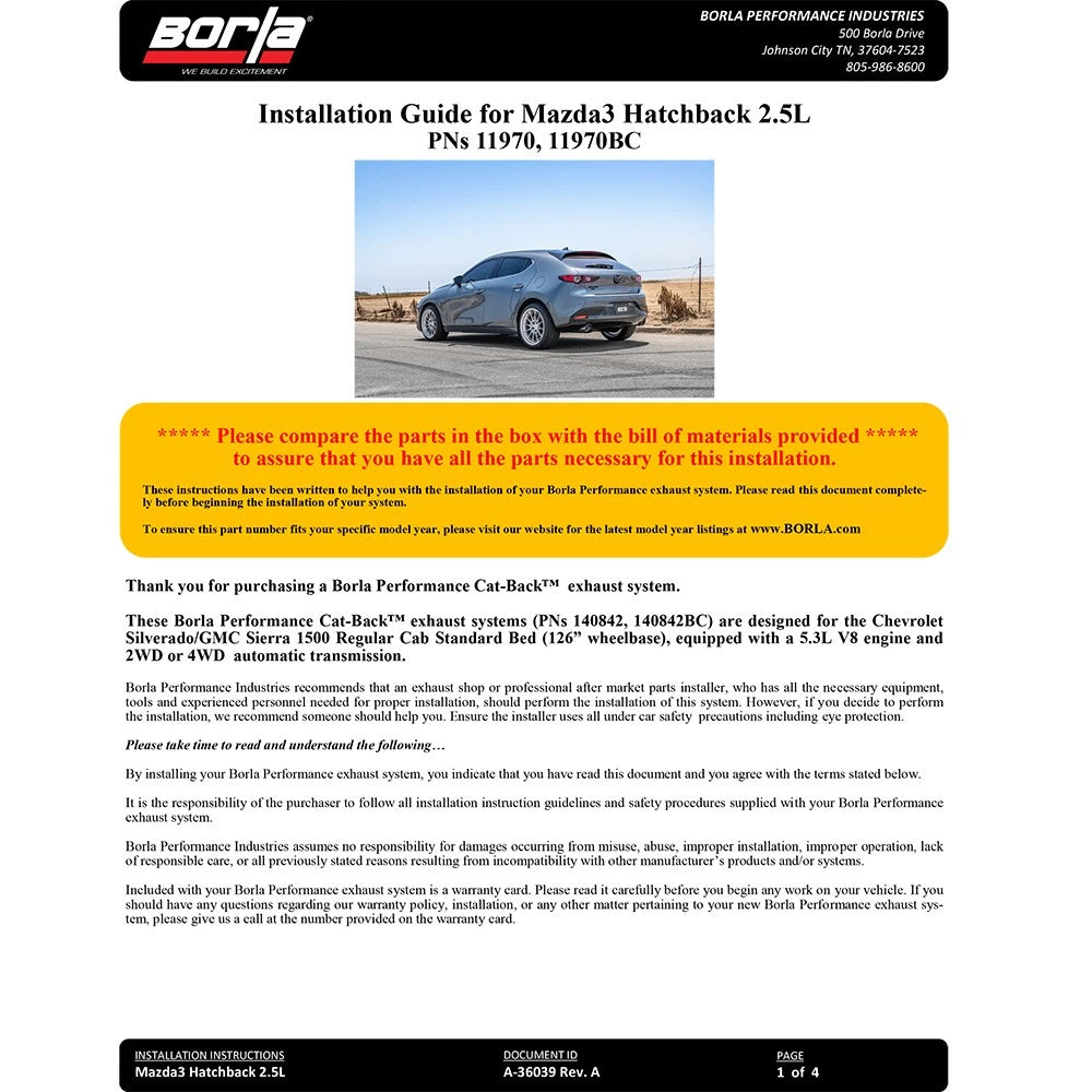 Borla 19-21 Mazda 3 2.0L/2.5L S-Type Rear Section