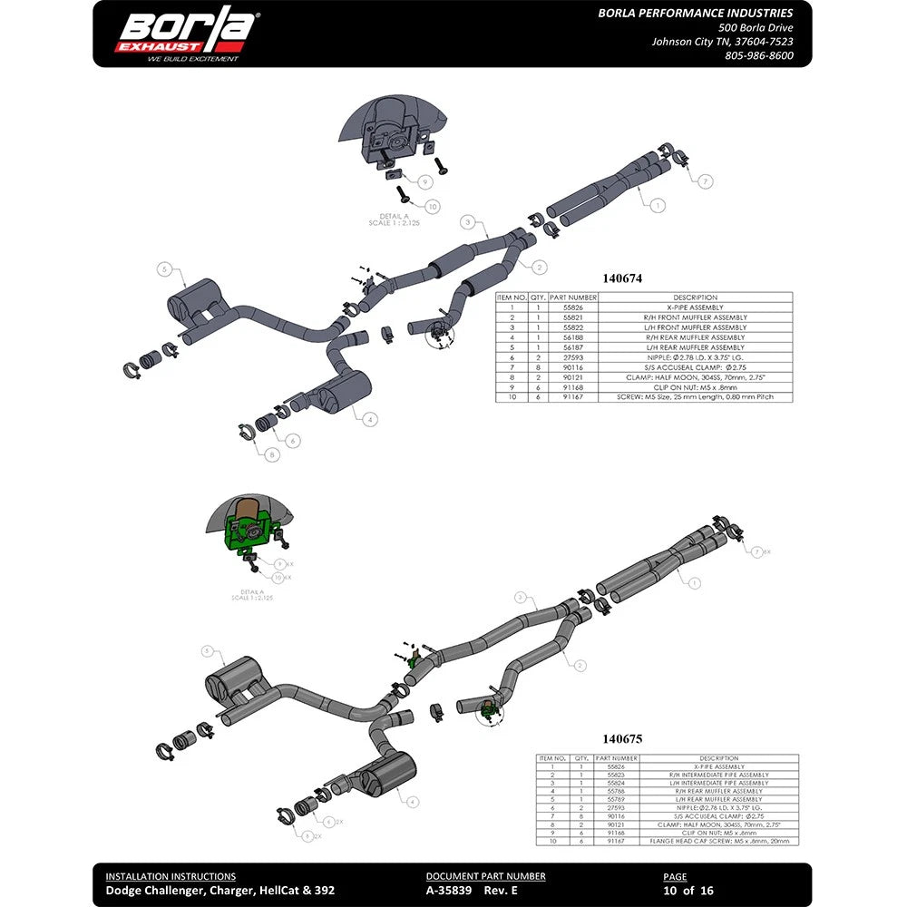 Borla 2015 Dodge Charger Hellcat 6.2L V8 ATAK Catback Exhaust w/ Valves No Tips Factory Valance