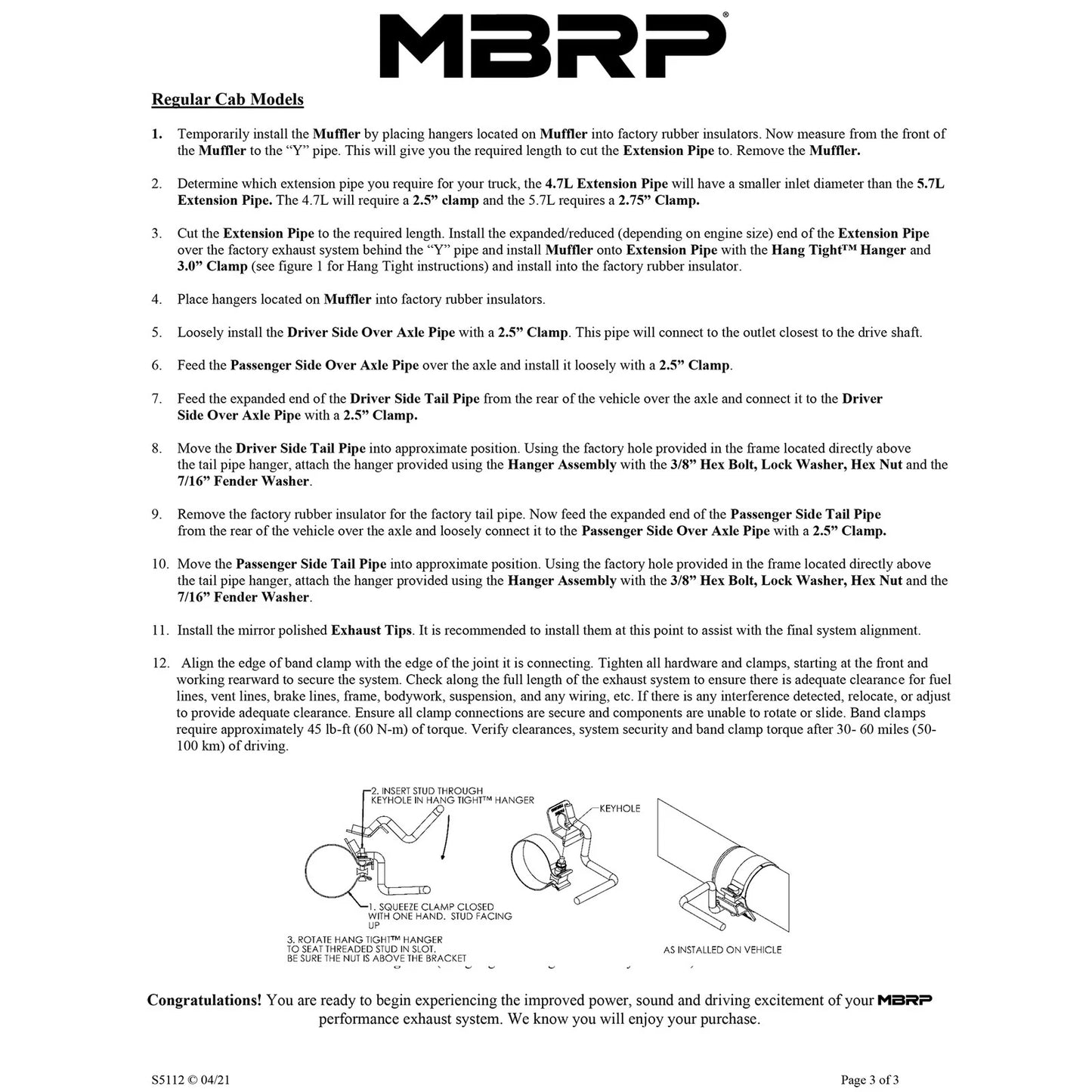 MBRP 2004-2005 Dodge Ram Hemi 1500 5.7L SC/CC-SB Cat Back Dual Split Rear