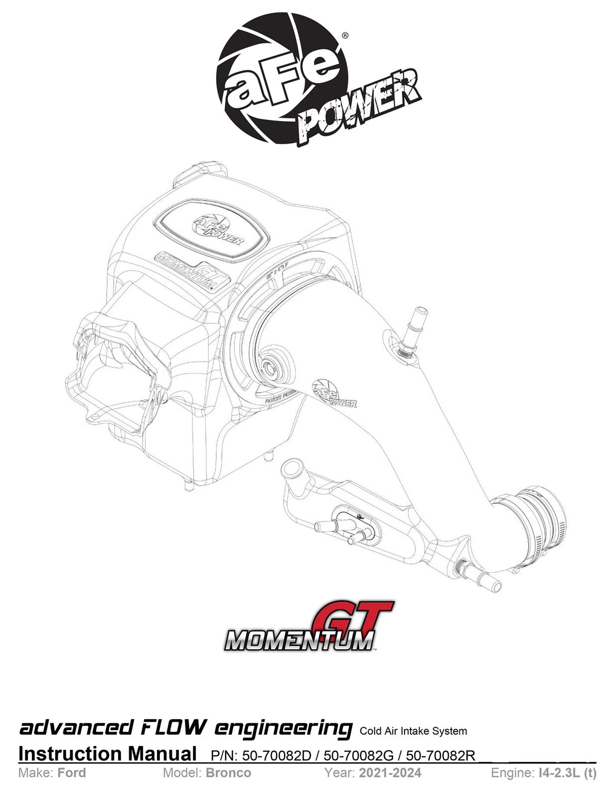 aFe POWER Momentum HD Cold Air Intake System w/ Pro Dry S Media 21-24 Ford Bronco 2.3L (t)
