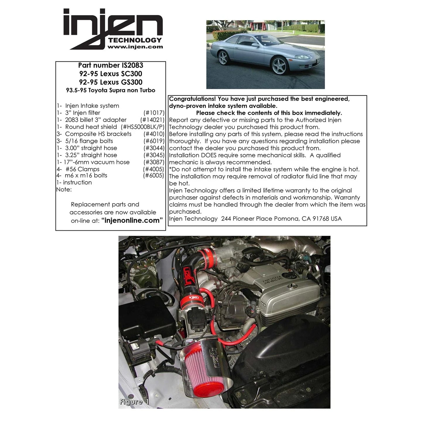 Injen 93.5-95 Supra (NA) / 92-95 GS300 SC300 w/ Heat Shield Polished Short Ram Intake