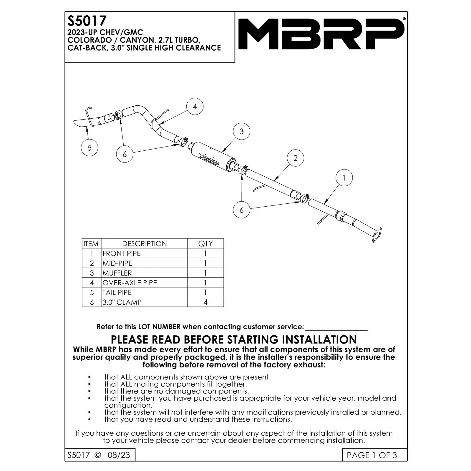 MBRP 2023 Chevy Colorado/GMC Canyon Aluminized Steel Single High Clearance Rear Exit